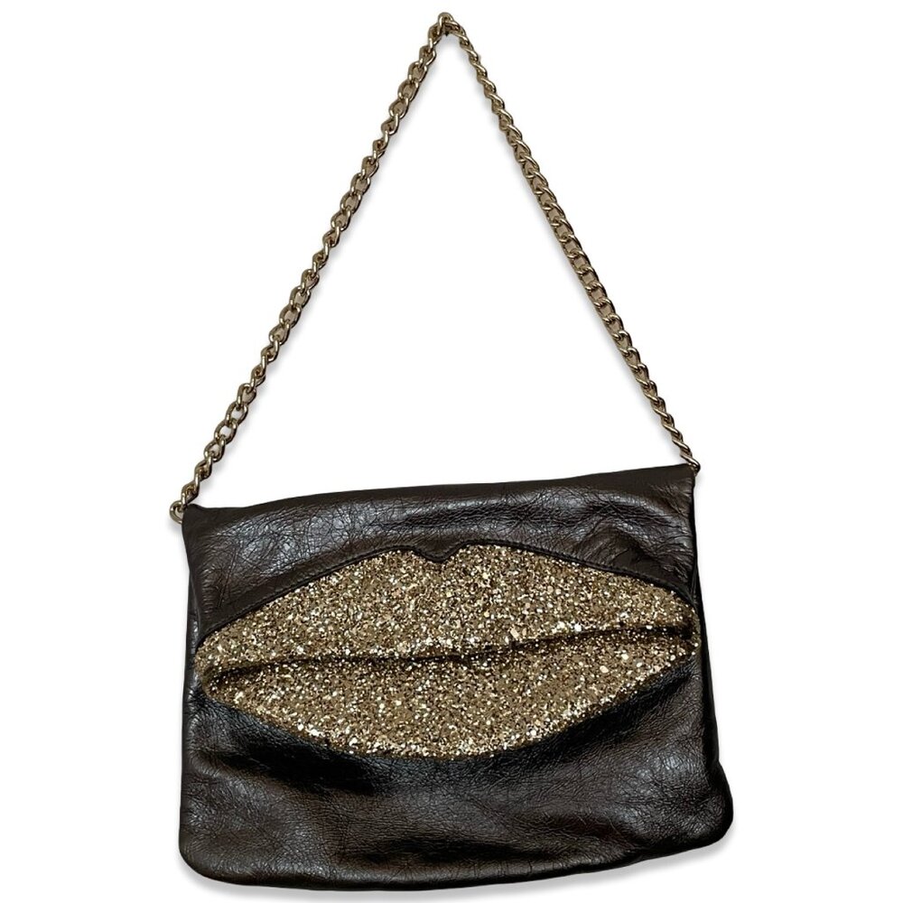 Just Cavalli Glitter Lips Shoulder Bag – Vintage Leather w/ Silver Chain